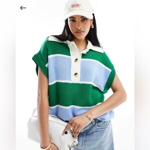 Asos knit sleeveless rugby shirt with collar in multi stripe